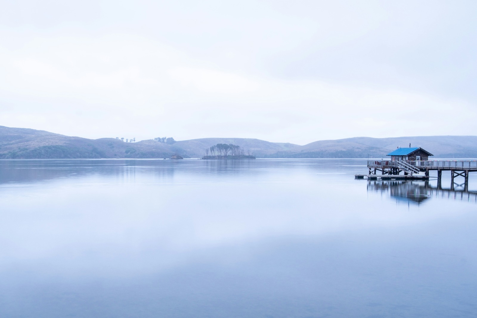 Sunset light over Miller Boat Launch on Tomales Bay