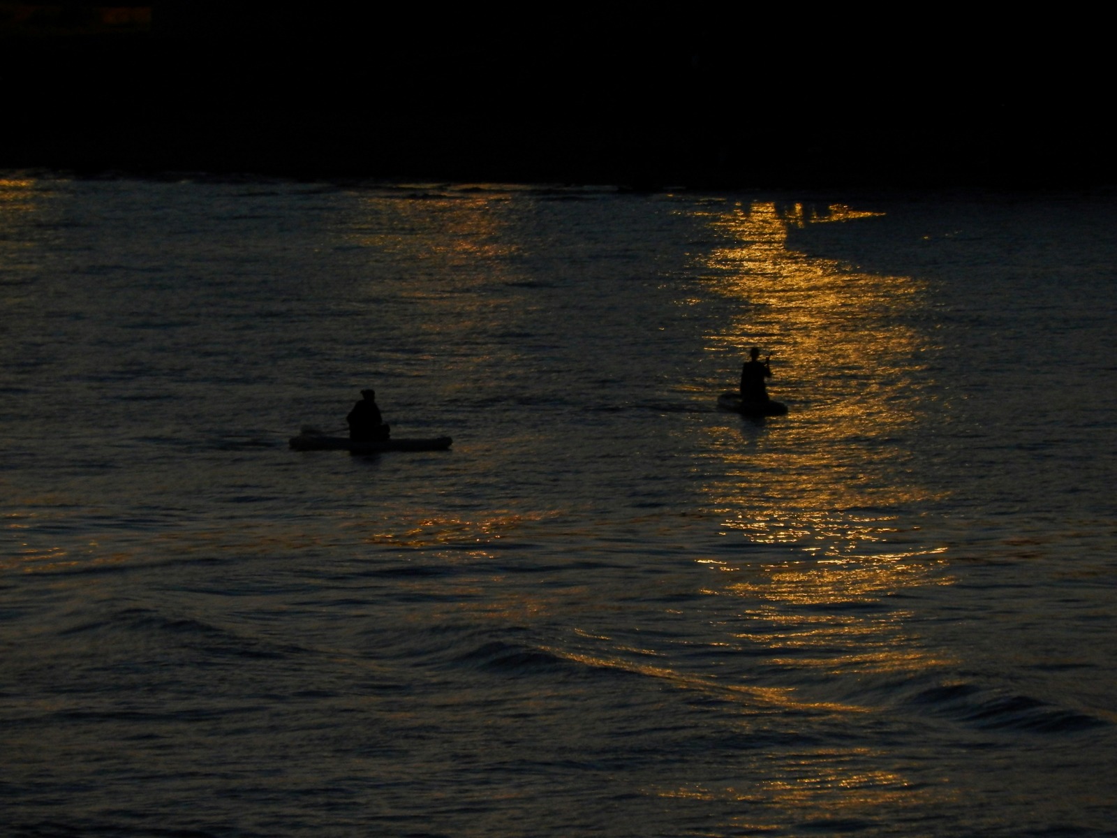 Paddlers in golden light